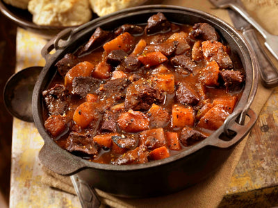 Bear stew with root vegetables and red wine sauce