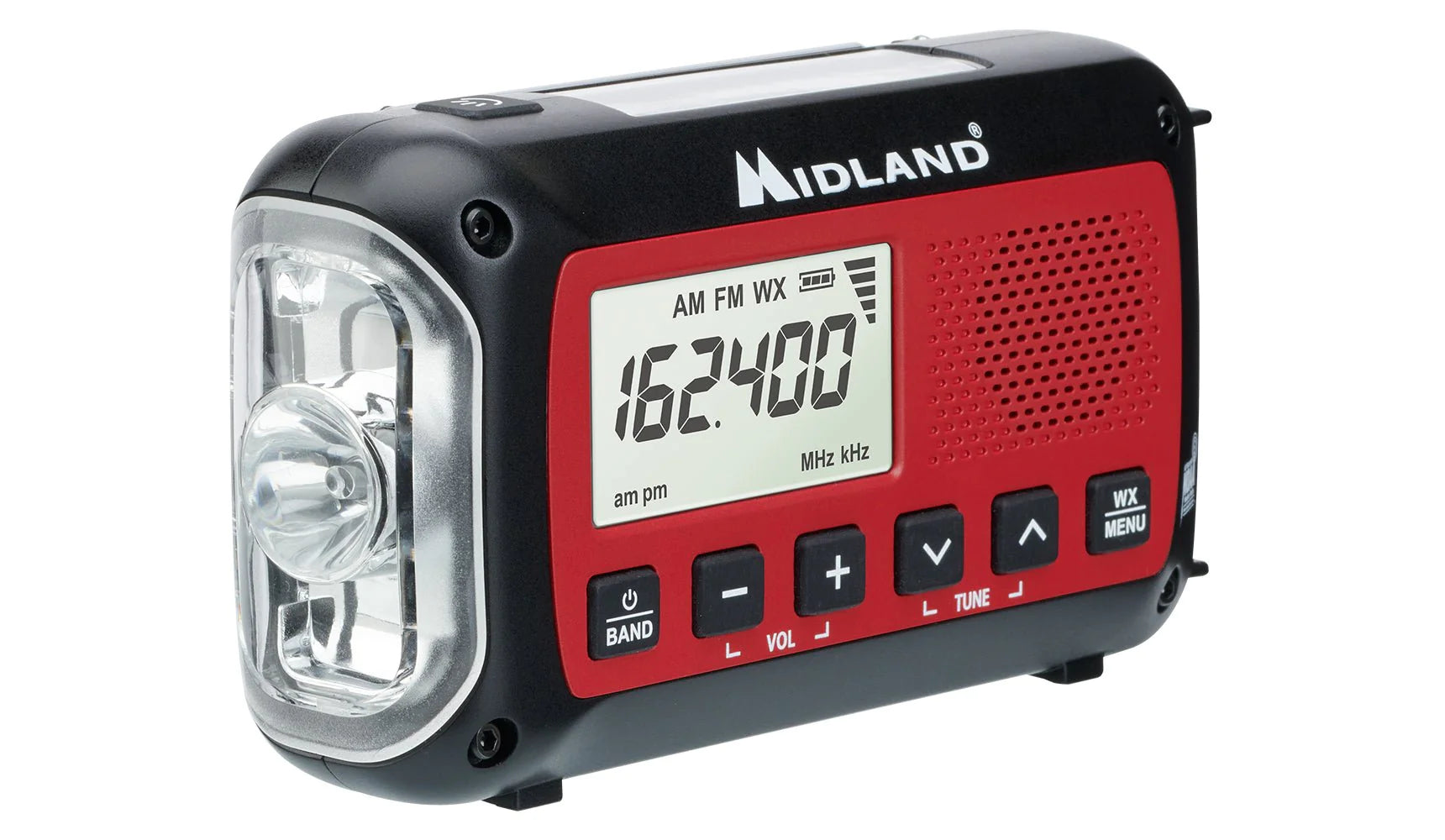 Radio météo d'urgence à manivelle solaire étanche FM AM WB Rouge Radio météo d'urgence à manivelle solaire étanche FM AM WB Rouge