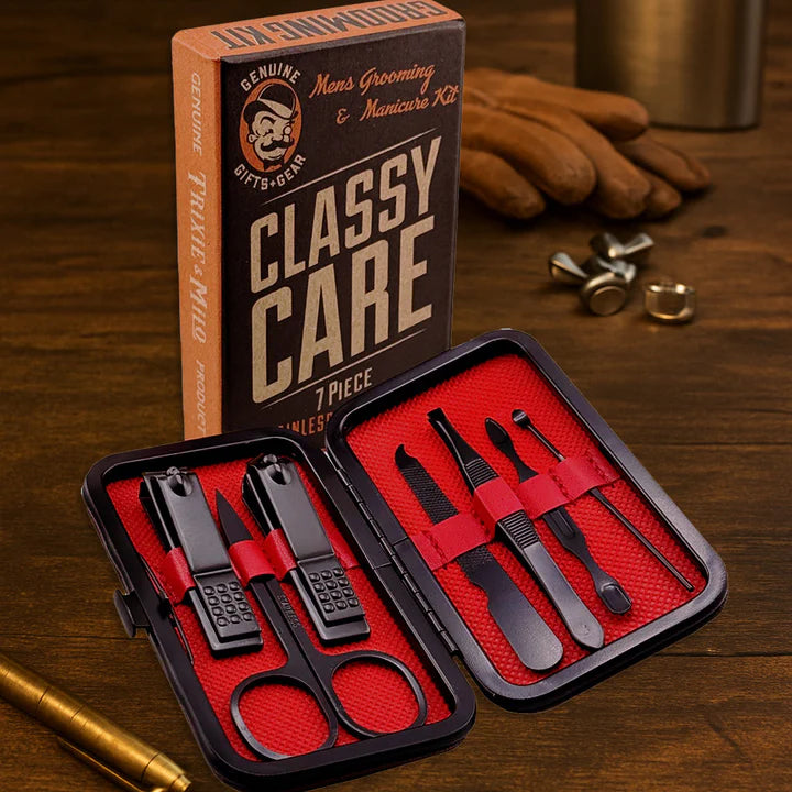 Trousse de manucure "Classy Care" 7 pièces étui en cuir - Lucky Jack