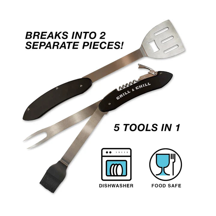 Outil BBQ multi-fonction "Grill and Chill" 5-en-1  acier inoxydable - Lucky Jack