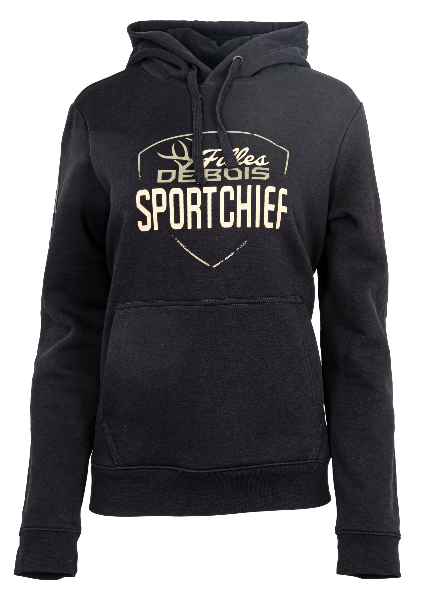 Chandail avec capuchon de chasse femme Filles de bois Sportchief noir 300 g/m² avec capuchon ajustable et motif chevreuil, chaleur et confort en plein air. XS-2XL