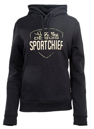 Chandail avec capuchon de chasse femme Filles de bois Sportchief noir 300 g/m² avec capuchon ajustable et motif chevreuil, chaleur et confort en plein air. XS-2XL