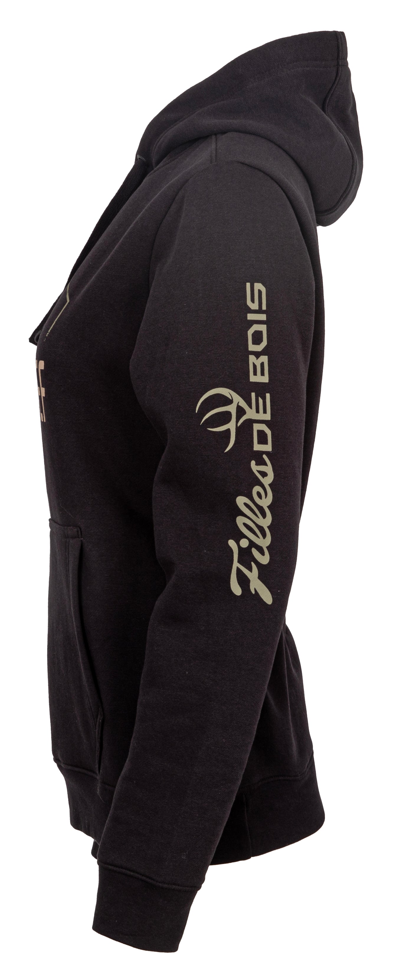 Chandail avec capuchon de chasse femme Filles de bois Sportchief noir 300 g/m² avec capuchon ajustable et motif chevreuil, chaleur et confort en plein air. XS-2XL