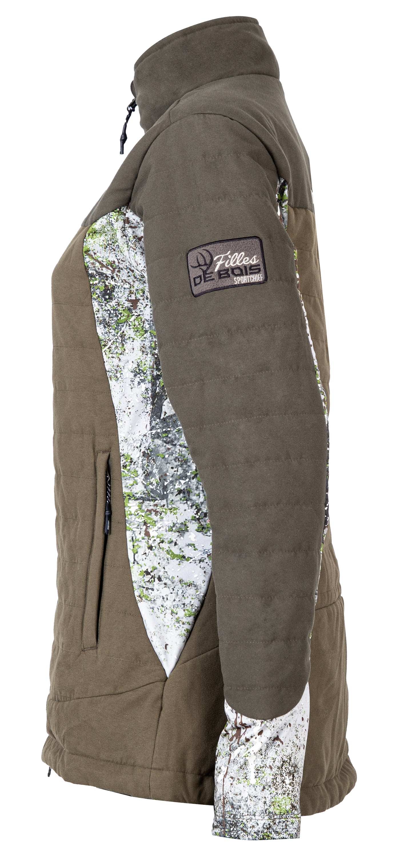 Manteau de chasse Kate collection Filles de bois par Sportchief, vue côté , couleur vert forêt avec camo