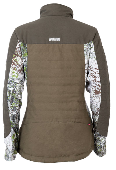 Manteau de chasse Kate collection Filles de bois par Sportchief, vue côté , couleur vert forêt avec camo