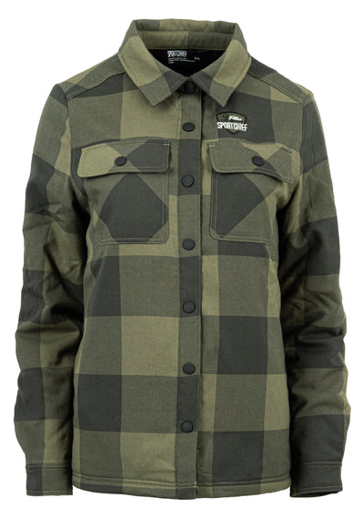 Chemise de chasse Filles de bois Sugar Shack : flanelle extensible, coupe féminine, épaules renforcées et protection déperlante pour les chasseuses.