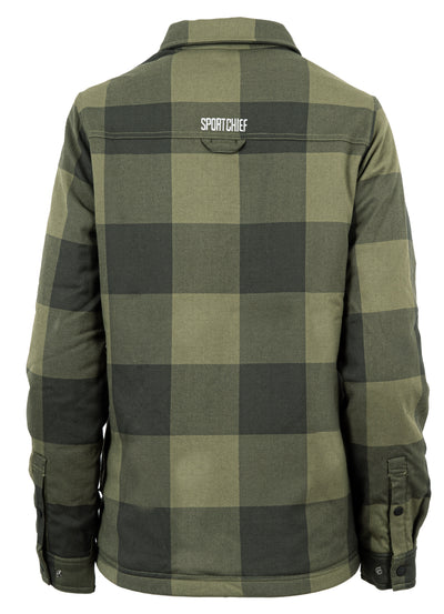 Chemise de chasse Filles de bois Sugar Shack : flanelle extensible, coupe féminine, épaules renforcées et protection déperlante pour les chasseuses.