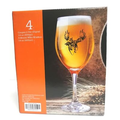 Élégantes coupes à vin de 14 oz décorées d’orignal ou de chevreuil. Ensemble de 4 parfait pour le chalet, les soupers et les passionnés de plein air.