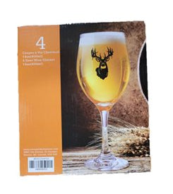 Élégantes coupes à vin de 14 oz décorées d’orignal ou de chevreuil. Ensemble de 4 parfait pour le chalet, les soupers et les passionnés de plein air.