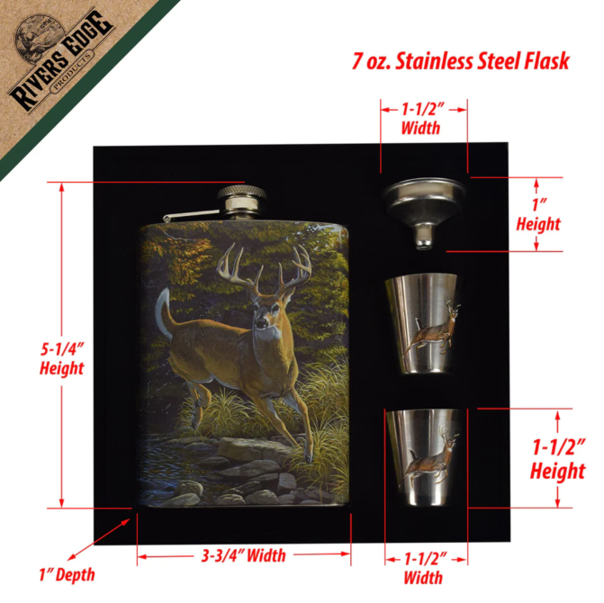 Deer pattern flask and glasses - Rivers Edge