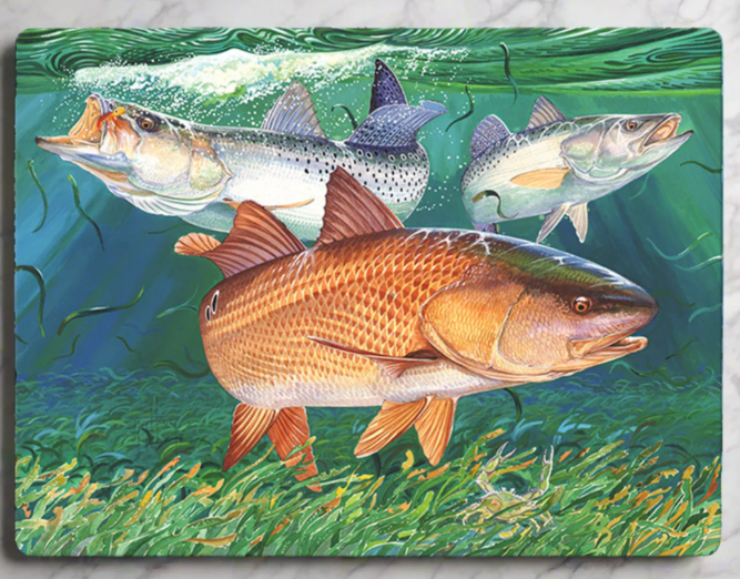 Tempered glass cutting board 16'' x 12'' trout pattern - Rivers Edge