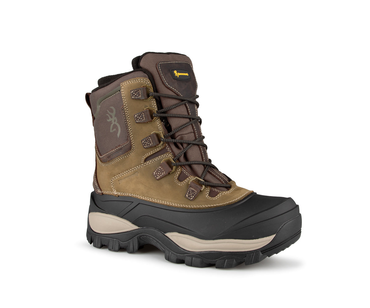 Bottes d’hiver Browning Blizzard. Isolation feutre 8 mm RadiantTex, cuir huilé et nylon 600D, chaleur, confort et traction supérieure.