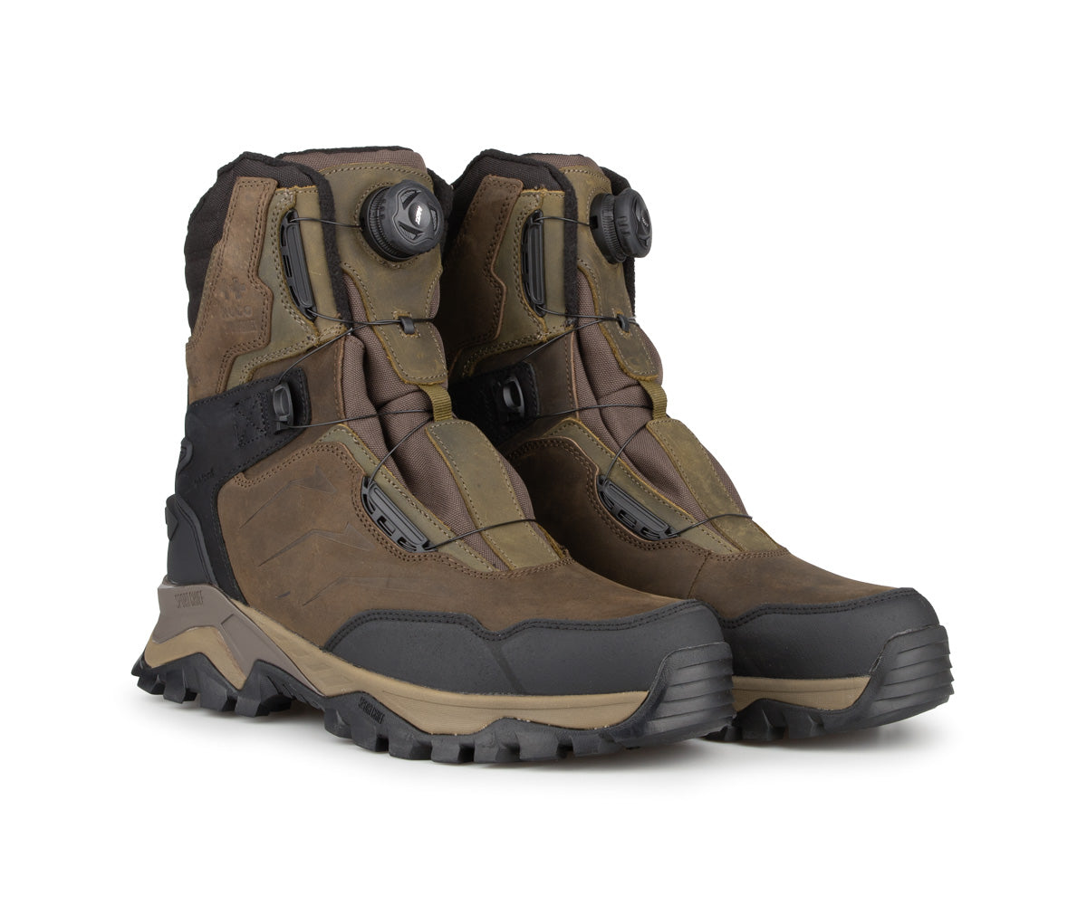 Botte de chasse homme imperméable Hugo Strong en cuir, avec Primaloft 400 g et semelle antidérapante. Parfaite pour orignal et chevreuil. Grandeurs: 7-14.