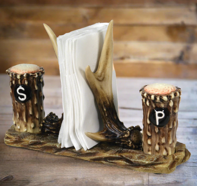 Salt and pepper shakers and napkin holder - Deer antler Hunting - River's Edge