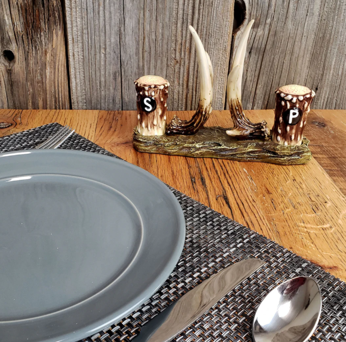 Salt and pepper shakers and napkin holder - Deer antler Hunting - River's Edge