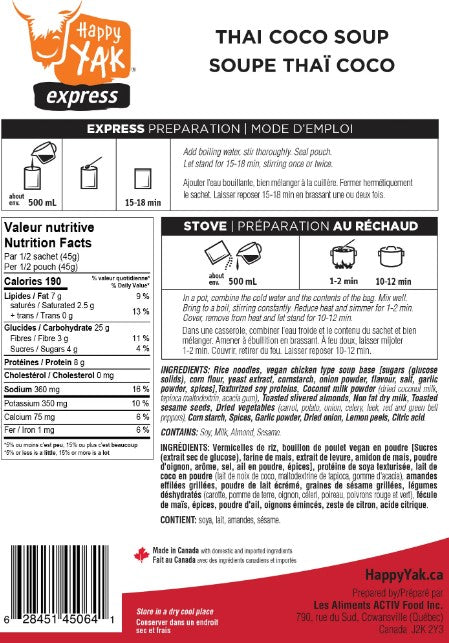 Dehydrated meals - Thai coconut soup - Happy Yak